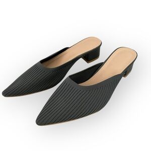 Tijn Point Toe Ribbed Fabric Slip-On Helka Dark Gray Mule Block Heel 9